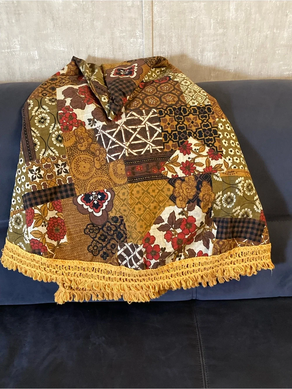 Vintage Tablecloth Round Fringe Harvest Gold MCM Vintage 50